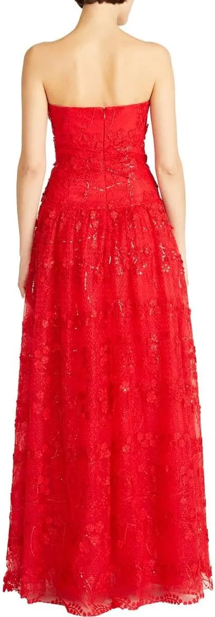 MONIQUE LHUILLIER ML Womens Applique Lace Evening Dress