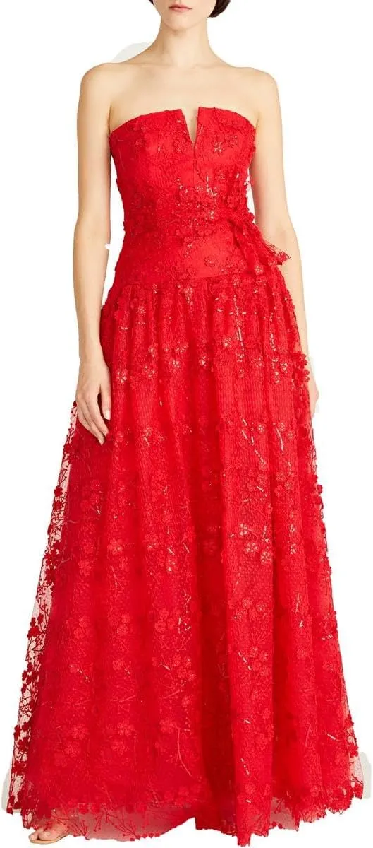 MONIQUE LHUILLIER ML Womens Applique Lace Evening Dress