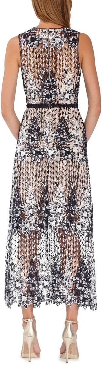 MONIQUE LHUILLIER ML Womens Floral Lace Evening Dress