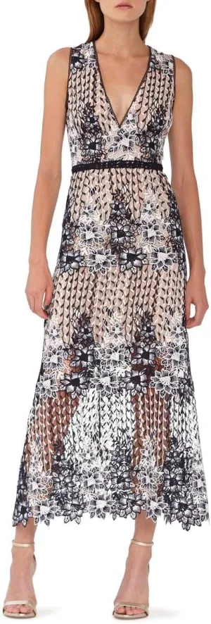 MONIQUE LHUILLIER ML Womens Floral Lace Evening Dress