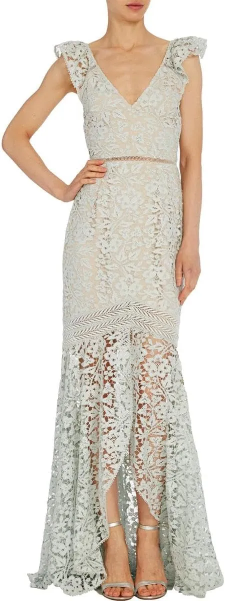 MONIQUE LHUILLIER ML Womens Lace V-Neck Evening Dress