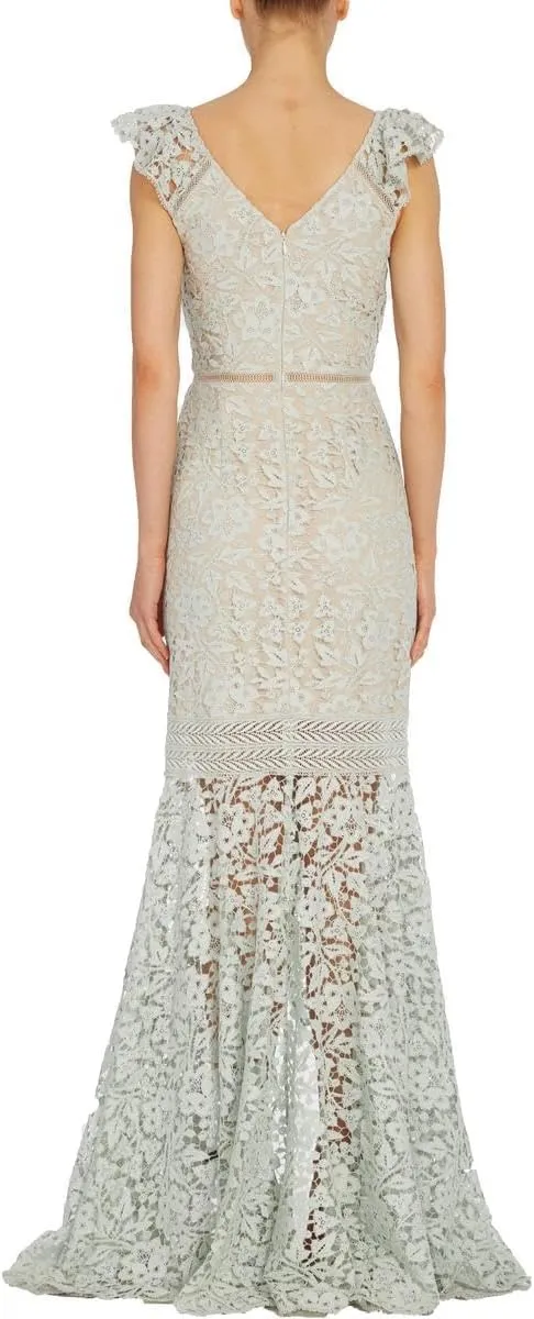 MONIQUE LHUILLIER ML Womens Lace V-Neck Evening Dress