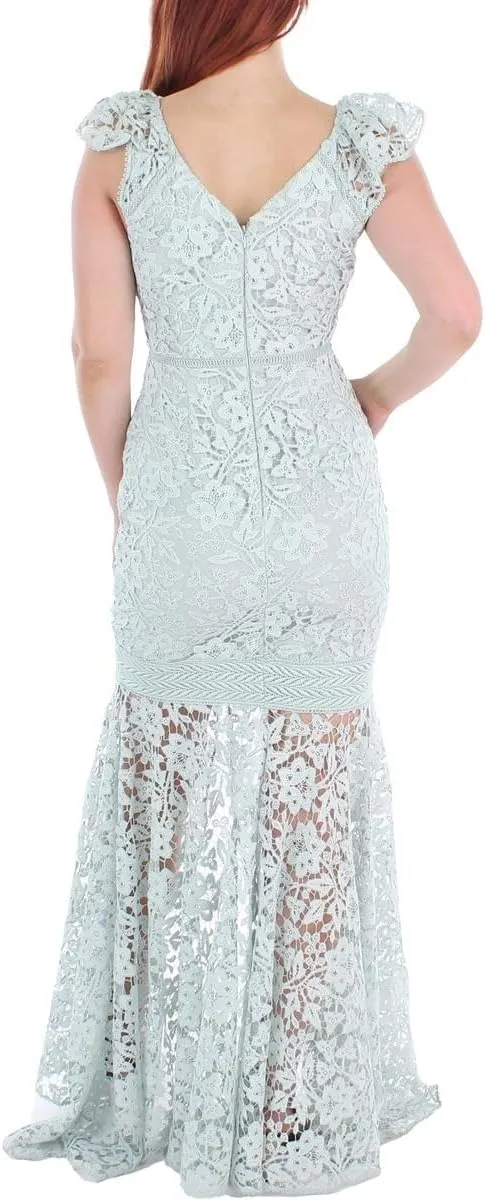MONIQUE LHUILLIER ML Womens Lace V-Neck Evening Dress