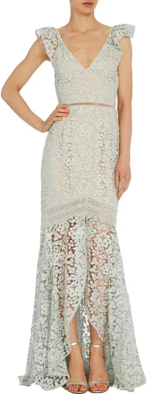 MONIQUE LHUILLIER ML Womens Lace V-Neck Evening Dress
