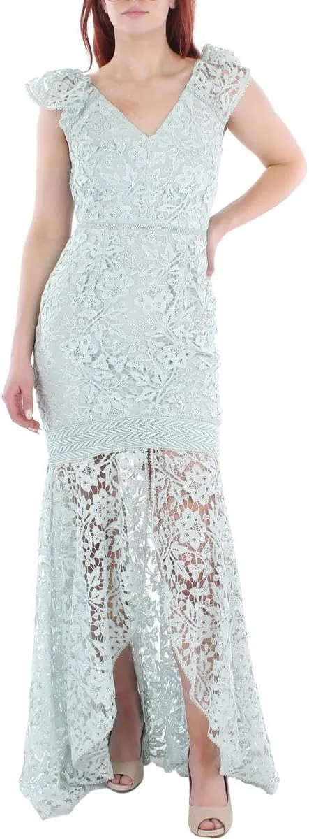 MONIQUE LHUILLIER ML Womens Lace V-Neck Evening Dress