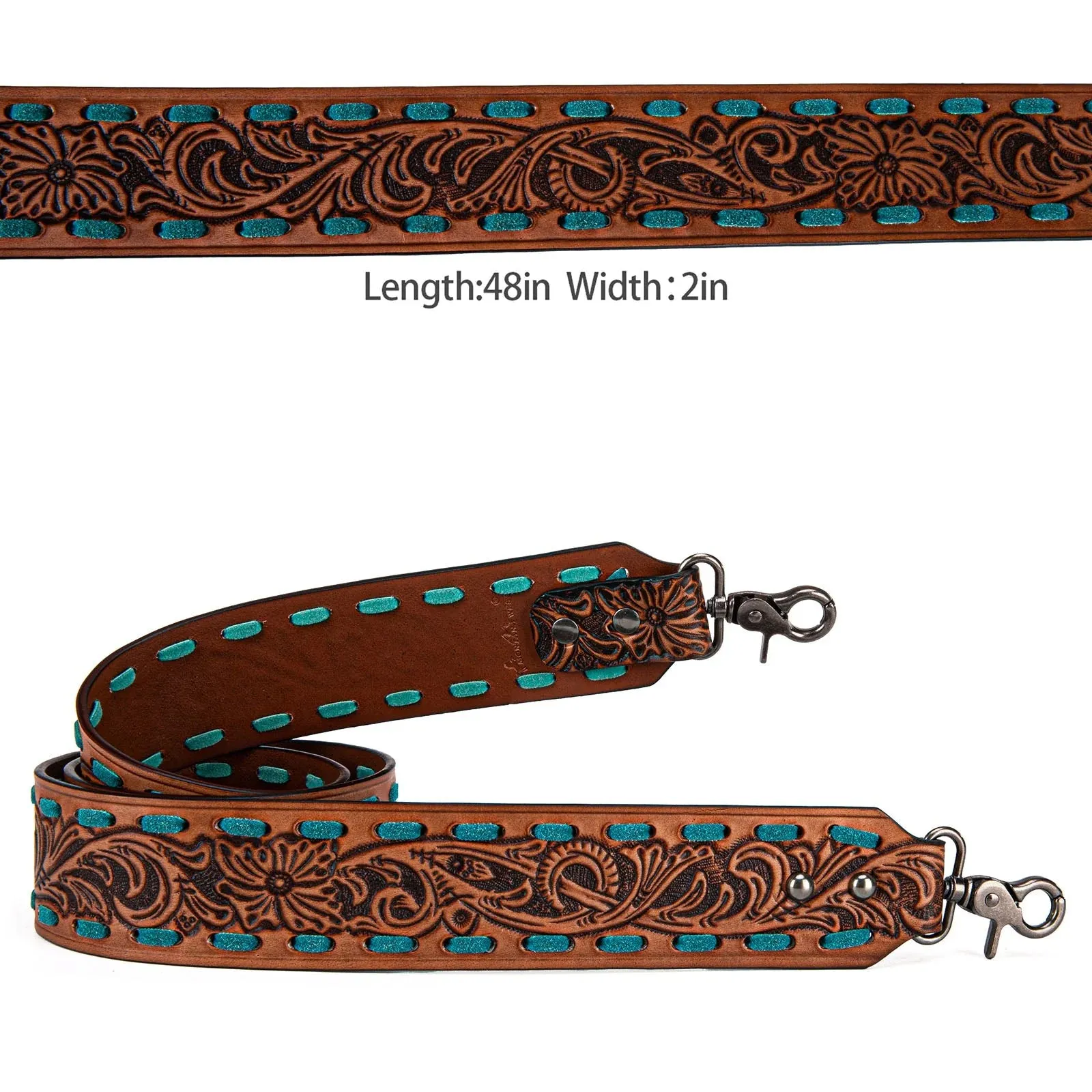 Montana West Western Guitar Style Floral Tooled Crossbody Strap - Brown