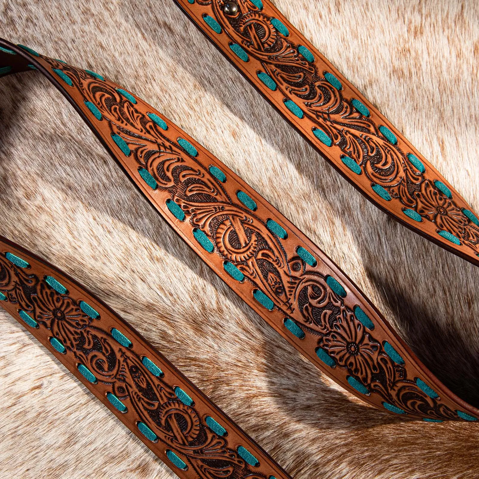 Montana West Western Guitar Style Floral Tooled Crossbody Strap - Brown