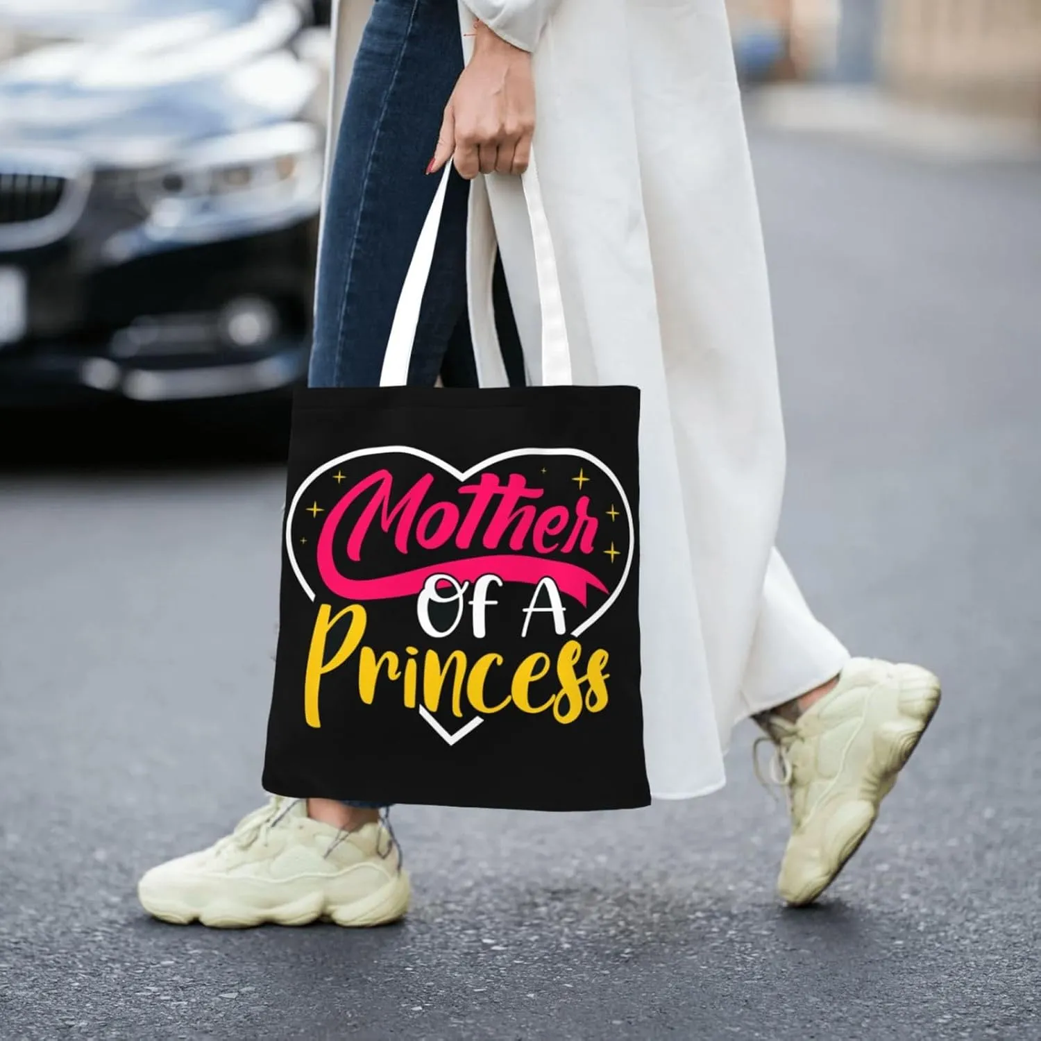 Mother Of A Princess Mother's Day Canvas Tote Bag for Women Reusable Grocery Shoulder Bags Shopping Handbags
