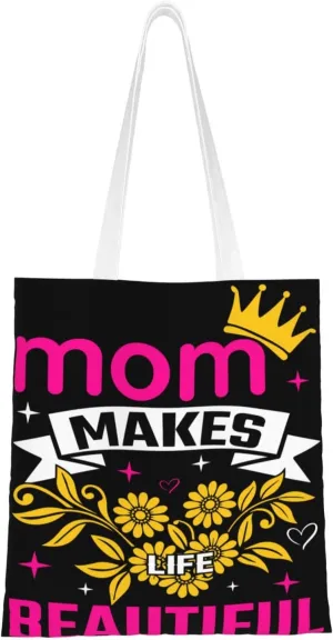 Mother Of A Princess Mother's Day Canvas Tote Bag for Women Reusable Grocery Shoulder Bags Shopping Handbags