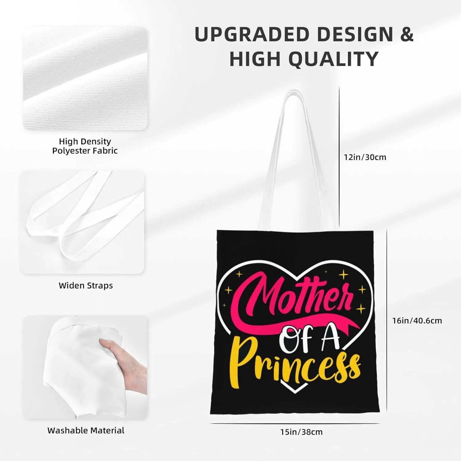 Mother Of A Princess Mother's Day Canvas Tote Bag for Women Reusable Grocery Shoulder Bags Shopping Handbags