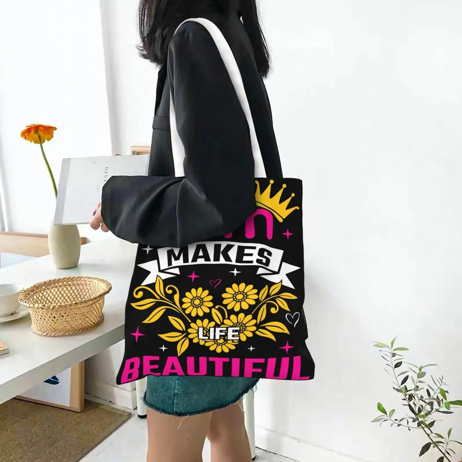 Mother Of A Princess Mother's Day Canvas Tote Bag for Women Reusable Grocery Shoulder Bags Shopping Handbags
