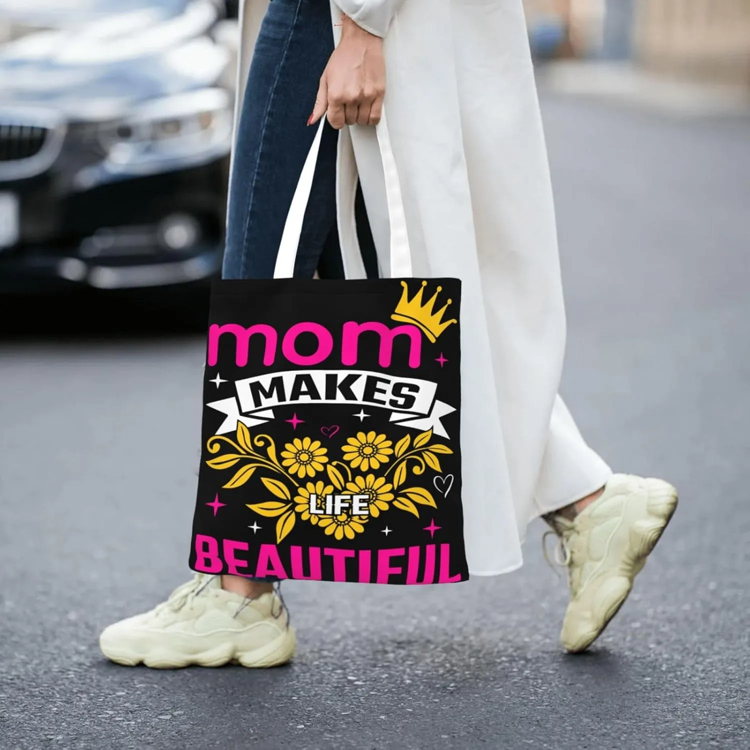 Mother Of A Princess Mother's Day Canvas Tote Bag for Women Reusable Grocery Shoulder Bags Shopping Handbags