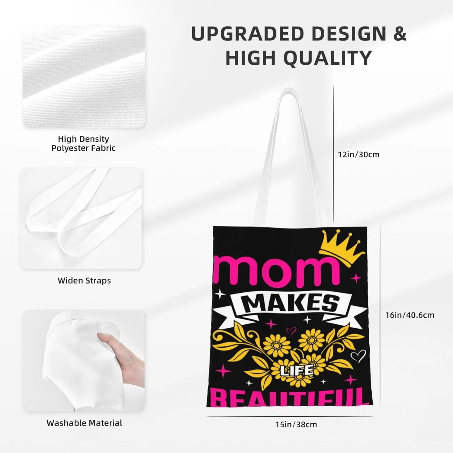 Mother Of A Princess Mother's Day Canvas Tote Bag for Women Reusable Grocery Shoulder Bags Shopping Handbags