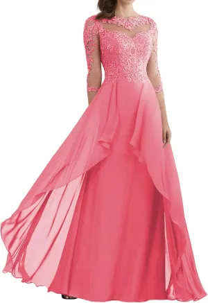 Mother of The Bride Dresses for Wedding Lace Evening Dress with Sleeves Long Formal Gowns for Women