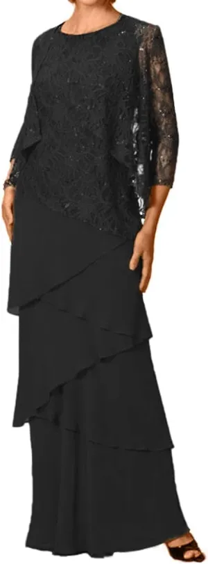 Mother of The Bride Dresses for Wedding Long Evening Formal Dresses Lace Wedding Guest Groom Dress with Jacket Sequin