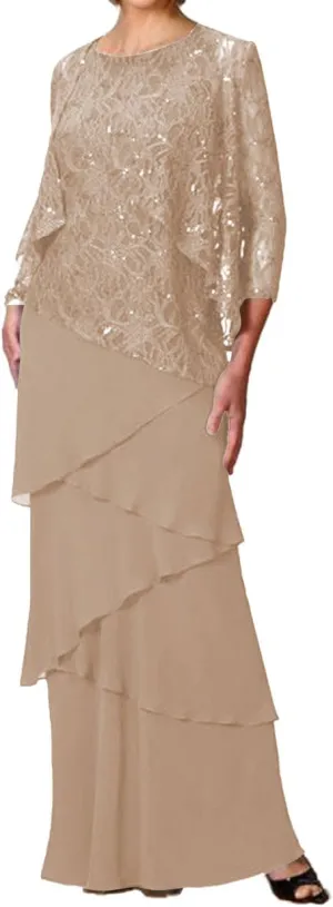 Mother of The Bride Dresses for Wedding Long Evening Formal Dresses Lace Wedding Guest Groom Dress with Jacket Sequin