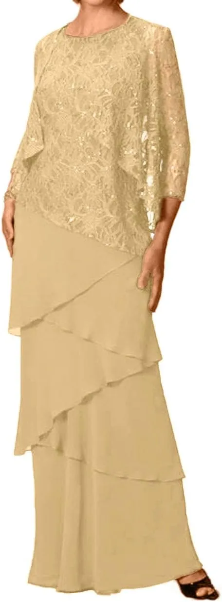 Mother of The Bride Dresses for Wedding Long Evening Formal Dresses Lace Wedding Guest Groom Dress with Jacket Sequin