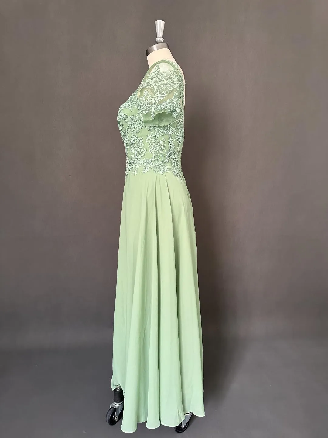 Mother of The Bride Dresses Tea Length Lace Appliques Chiffon Short Sleeve V Neck Formal Evening Dresses for Women
