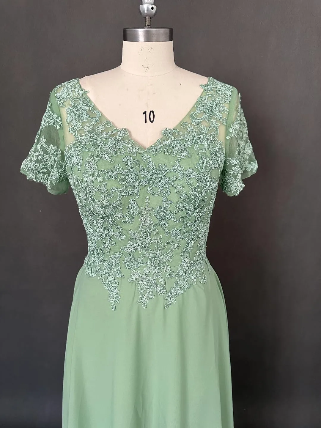 Mother of The Bride Dresses Tea Length Lace Appliques Chiffon Short Sleeve V Neck Formal Evening Dresses for Women