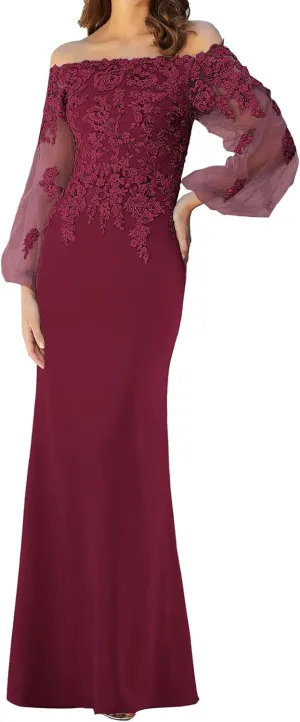 Mother of The Bride Dresses with Sleeves Formal Evening Gowns Lace Appliques Long Wedding Party Prom Dress