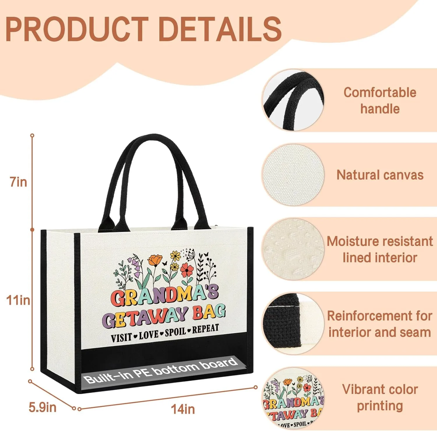 Mothers Day Grandma Gifts for Birthday Christmas, Gifts for New First Time Grandma Gigi Nana from Grandkids Granddaughter Grandson, Grandma Shopping Tote Bag