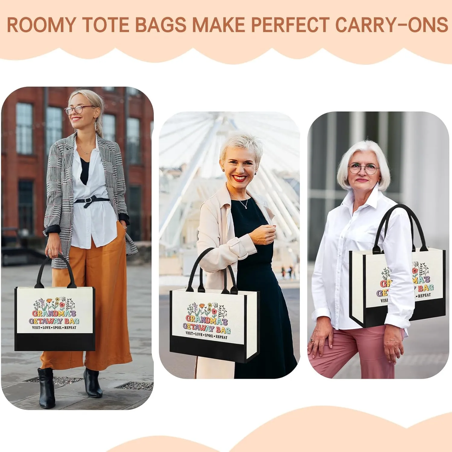 Mothers Day Grandma Gifts for Birthday Christmas, Gifts for New First Time Grandma Gigi Nana from Grandkids Granddaughter Grandson, Grandma Shopping Tote Bag