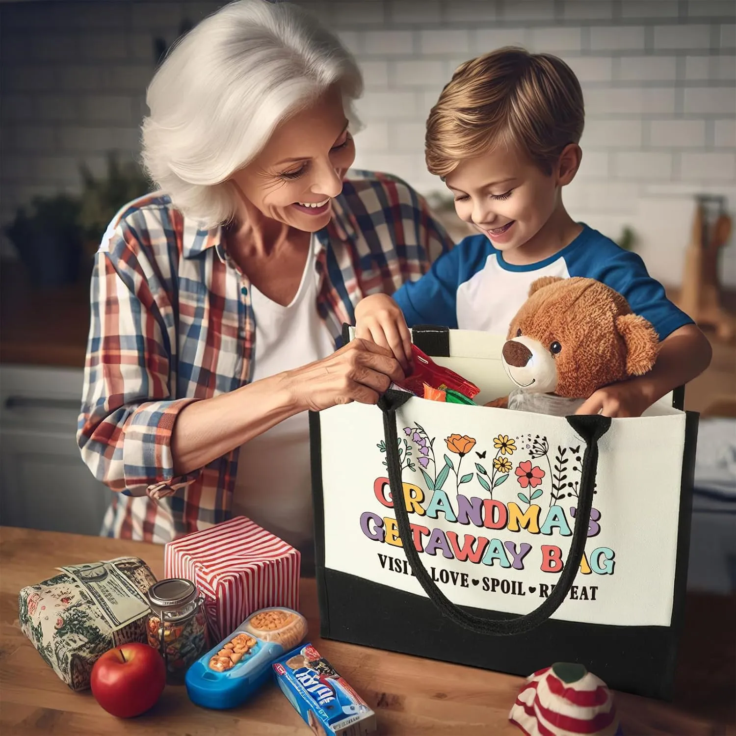 Mothers Day Grandma Gifts for Birthday Christmas, Gifts for New First Time Grandma Gigi Nana from Grandkids Granddaughter Grandson, Grandma Shopping Tote Bag
