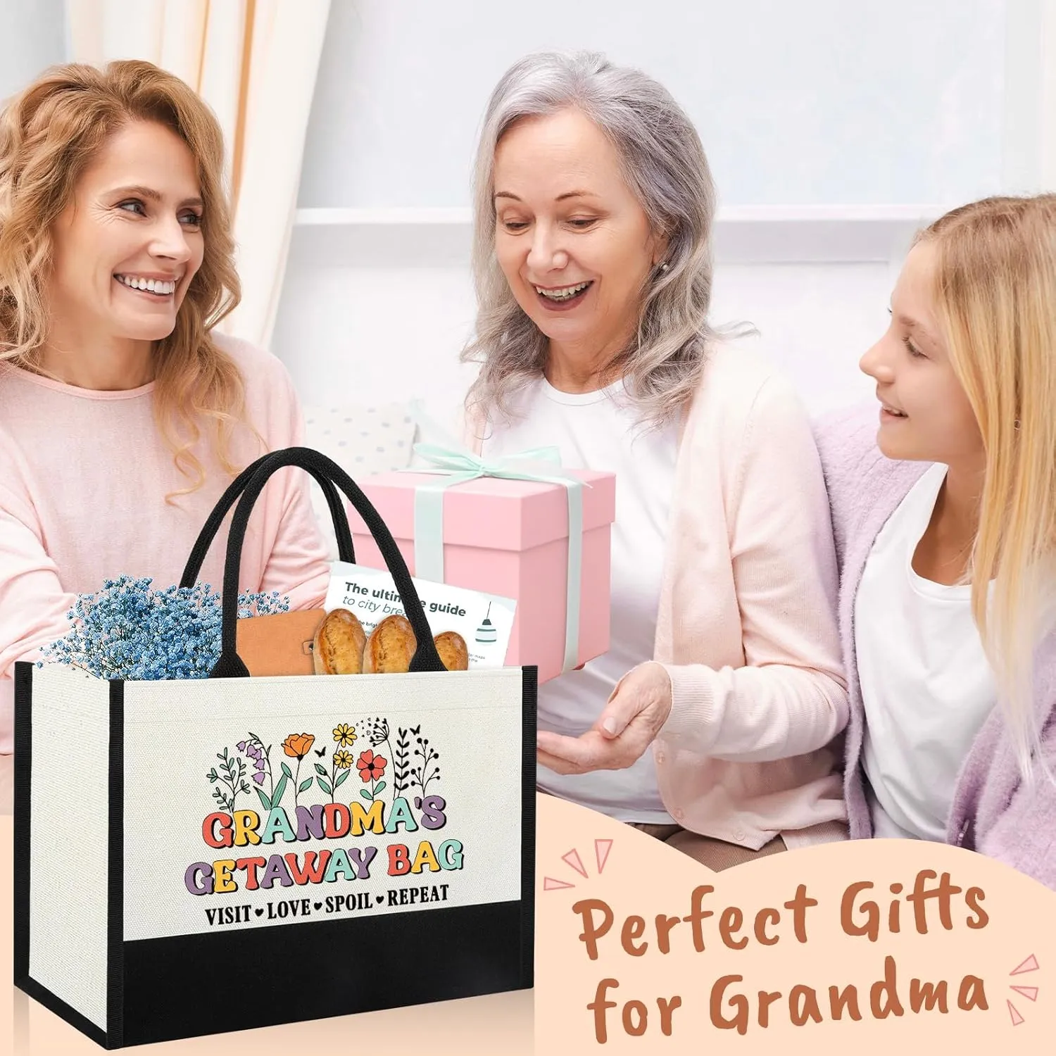 Mothers Day Grandma Gifts for Birthday Christmas, Gifts for New First Time Grandma Gigi Nana from Grandkids Granddaughter Grandson, Grandma Shopping Tote Bag