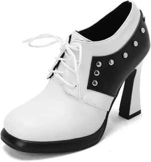 MRKEWUNEY Womens Chunky High Heels Mary Janes Lace Up