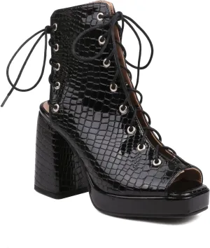 MRKEWUNEY Womens Gladiator Booties Lace Up Block Heels Booties Peep Toe Ankle Boots