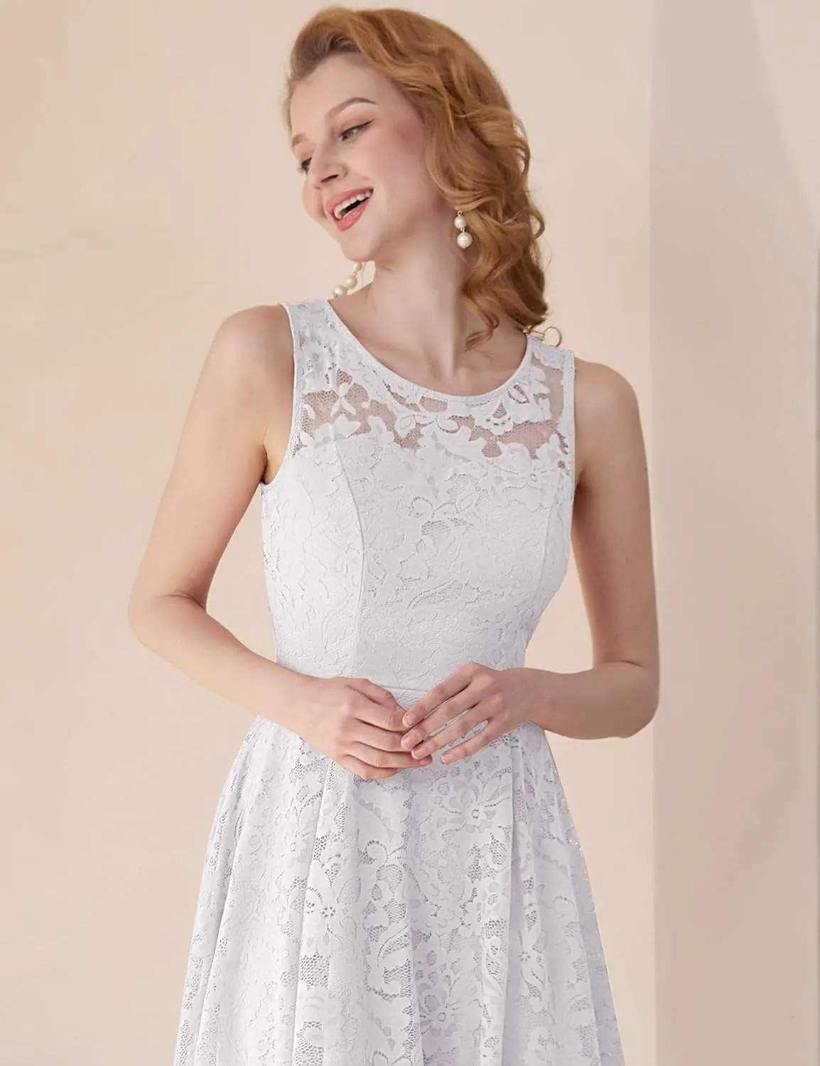 MUADRESS Women's Elegant Floral Lace Dress Sleeveless Crew Neck Hi-Lo Cocktail Dress for Evening Party
