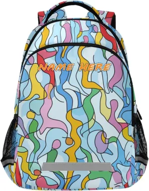 Multicolored Abstract Pattern customized name backpack bags for kids with chest clip personalized name tag books bag for 5th grade school boys girls mochilas para adolescentes chicas