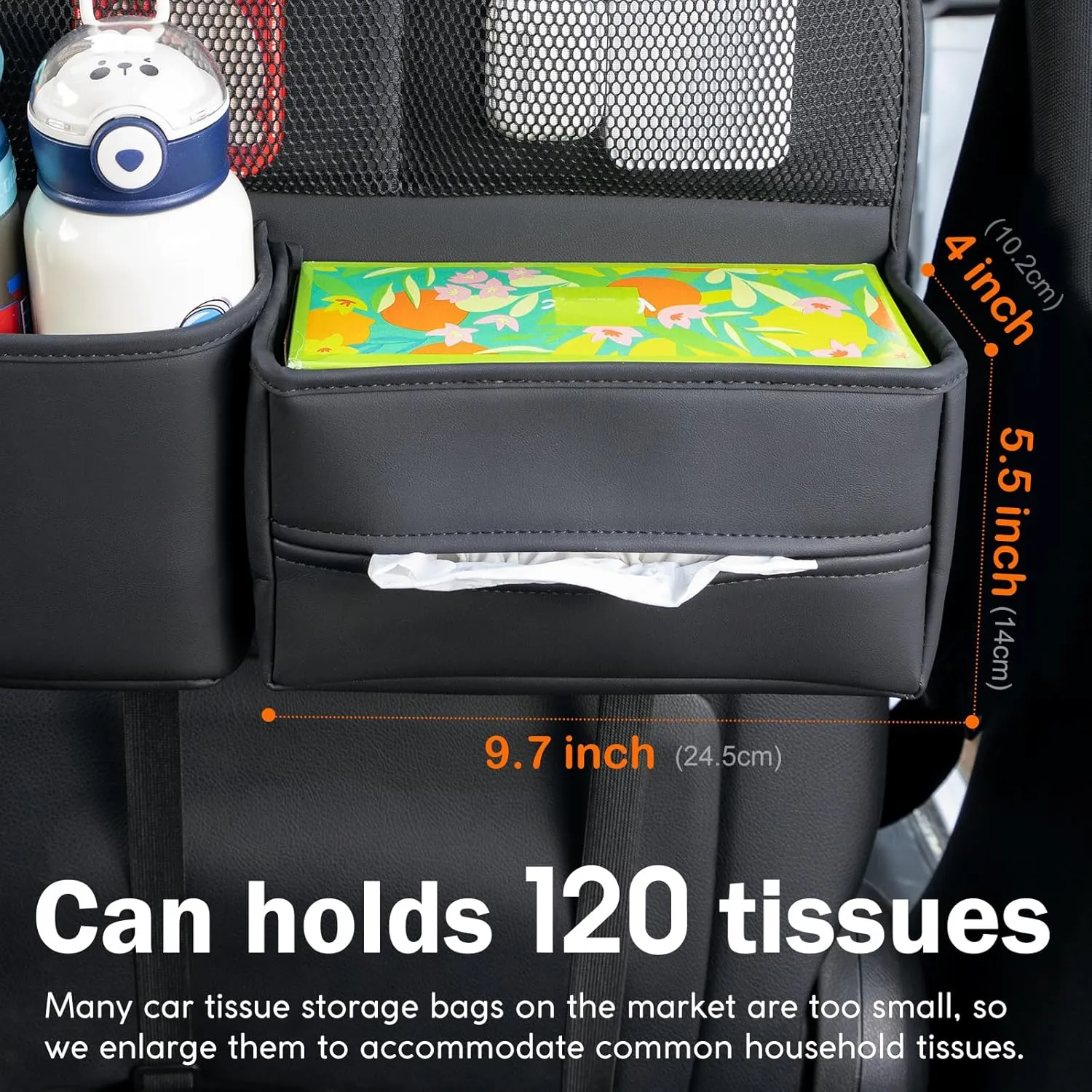 Multifunctional Car Back seat Storage Organizer with Large Capacity HeadRest Tissue Holder & Water Bottle Holder & Hooks & Phone Pocket, Kleenex Holder & Cup Holder for Car Seat Back. Black
