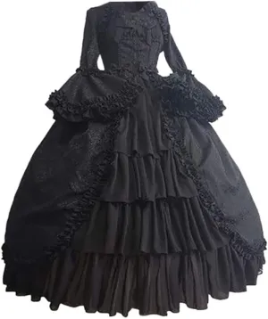 Muyise Women's Medieval Renaissance Gown Dress - Gothic, Steampunk, Cocktail, Evening, Party Dress - Black