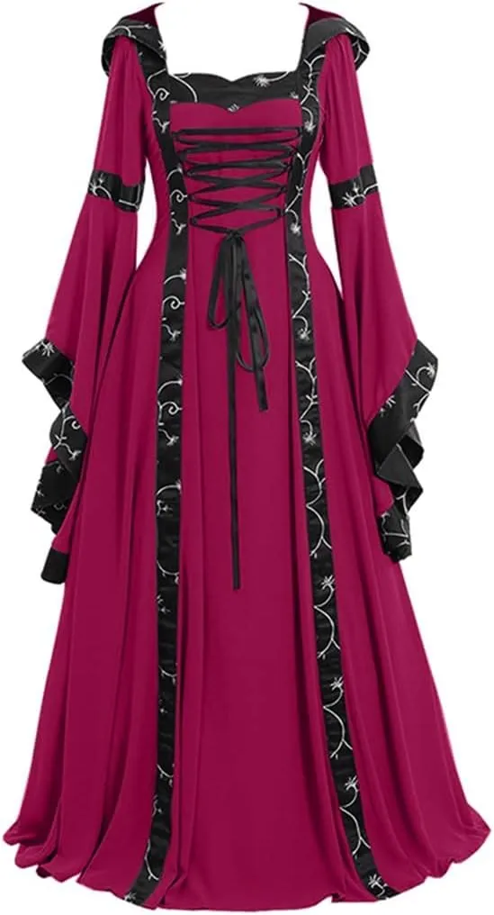 Muyise Women's Medieval Renaissance Gown Dress - Gothic, Steampunk, Cocktail, Evening, Party Dress - Black