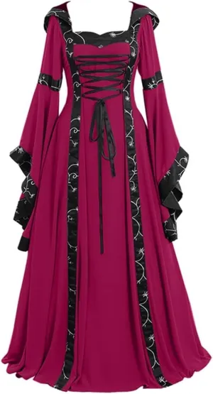 Muyise Women's Medieval Renaissance Gown Dress - Gothic, Steampunk, Cocktail, Evening, Party Dress - Black
