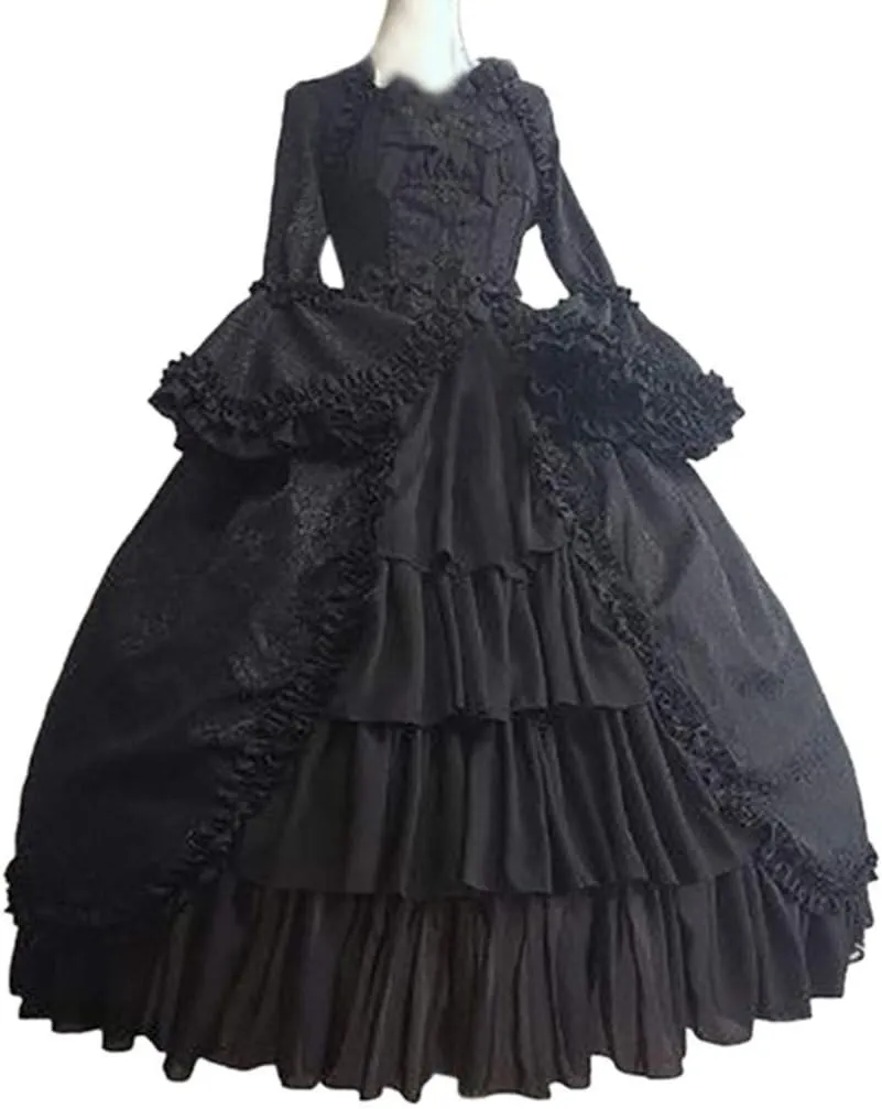 Muyise Women's Medieval Renaissance Gown Dress - Gothic, Steampunk, Cocktail, Evening, Party Dress - Black