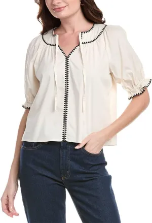 Nanette Nanette Lepore Womens Embroidered Trim Top, L, White