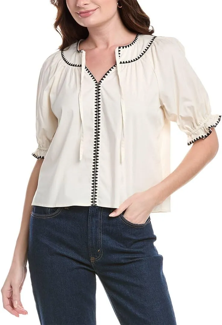Nanette Nanette Lepore Womens Embroidered Trim Top, L, White