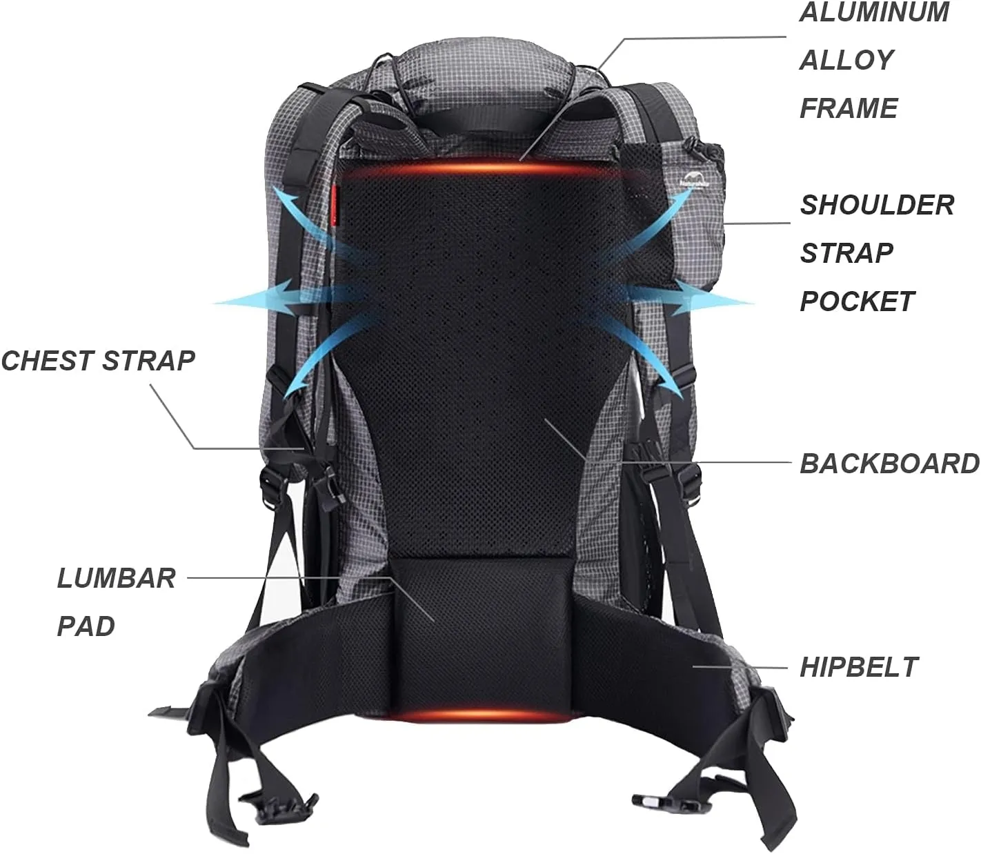 Naturehike Hiking Camping Backpack 45L/65L Lightweight Internal Frame with Rain Cover for Backpacking Outdoor Sports ((60 5) L Black, (60 5) L)