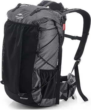Naturehike Hiking Camping Backpack 45L/65L Lightweight Internal Frame with Rain Cover for Backpacking Outdoor Sports ((60 5) L Black, (60 5) L)