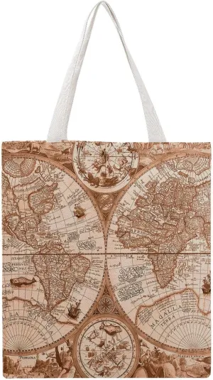 Nautical Sea Map Compass Sailing Ship Canvas Tote Bag for Women Girl Canvas Shoulder Handbags Cute Large Purse