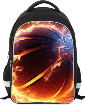 Neon Fire Basketball Kids Backpack, Middle School and Elementary Bookbag for Boys Girls, Polyester, 23 Liters, Main Pocket with Double Zippers, Lightweight Back Pack, Giftable