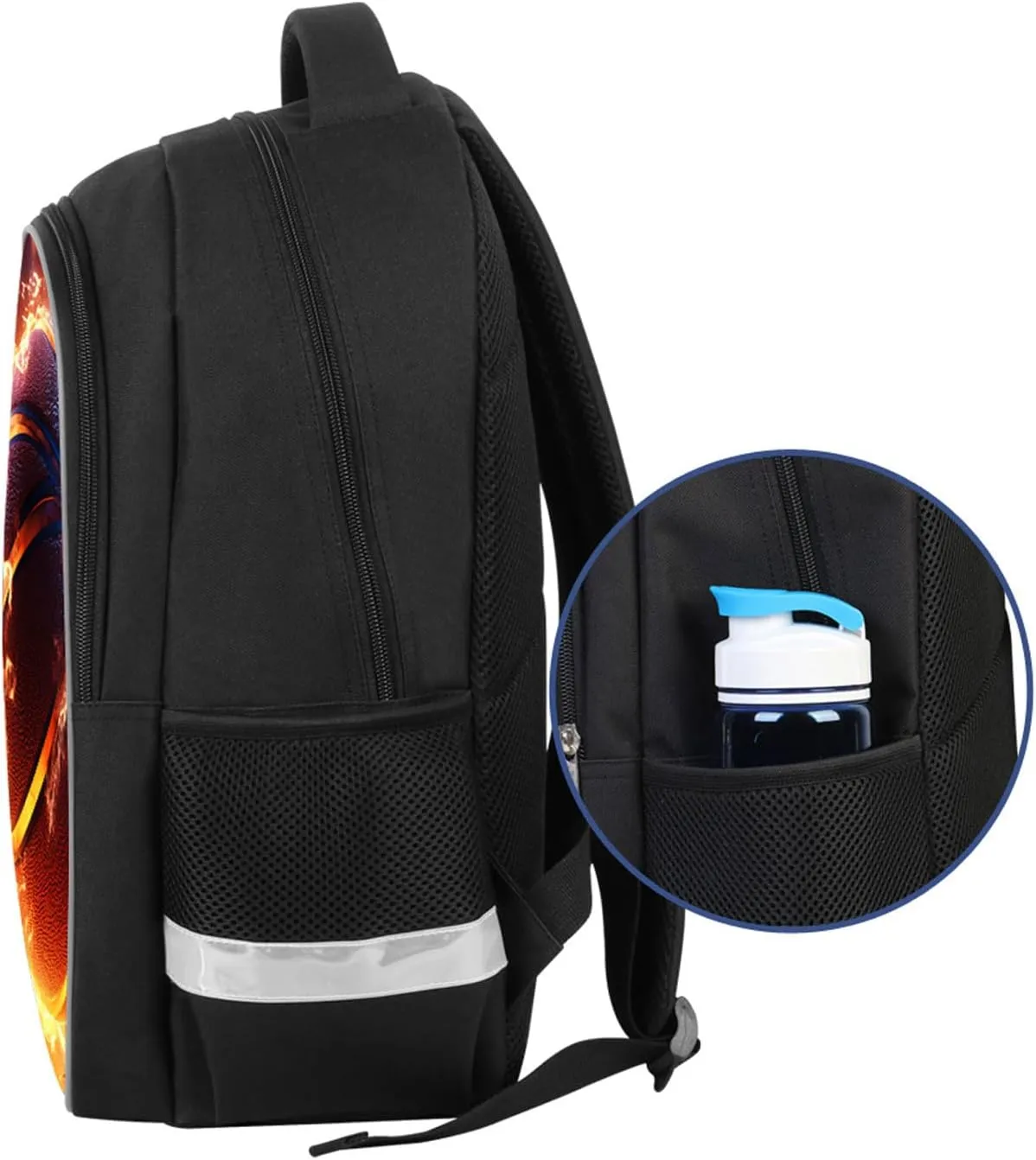 Neon Fire Basketball Kids Backpack, Middle School and Elementary Bookbag for Boys Girls, Polyester, 23 Liters, Main Pocket with Double Zippers, Lightweight Back Pack, Giftable