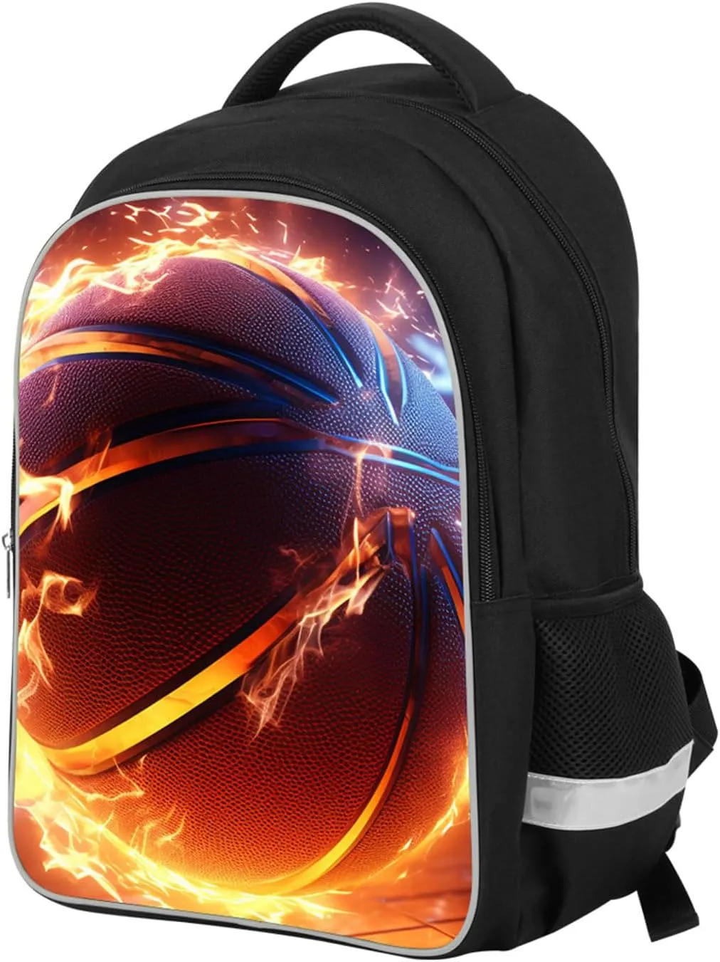 Neon Fire Basketball Kids Backpack, Middle School and Elementary Bookbag for Boys Girls, Polyester, 23 Liters, Main Pocket with Double Zippers, Lightweight Back Pack, Giftable