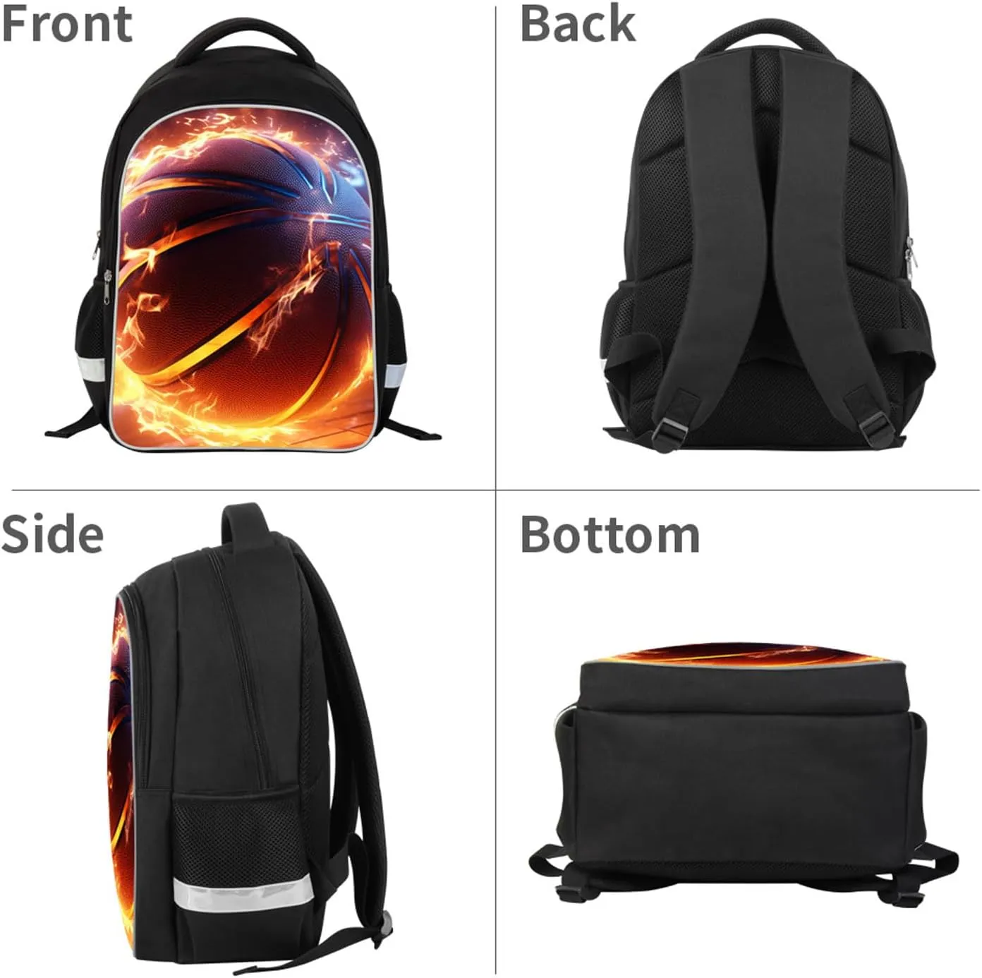 Neon Fire Basketball Kids Backpack, Middle School and Elementary Bookbag for Boys Girls, Polyester, 23 Liters, Main Pocket with Double Zippers, Lightweight Back Pack, Giftable