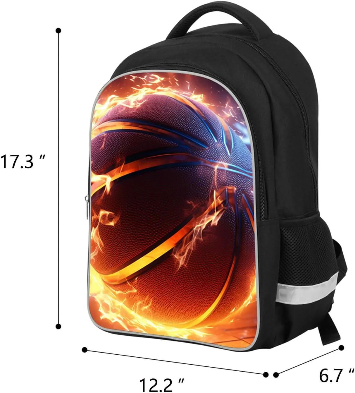 Neon Fire Basketball Kids Backpack, Middle School and Elementary Bookbag for Boys Girls, Polyester, 23 Liters, Main Pocket with Double Zippers, Lightweight Back Pack, Giftable