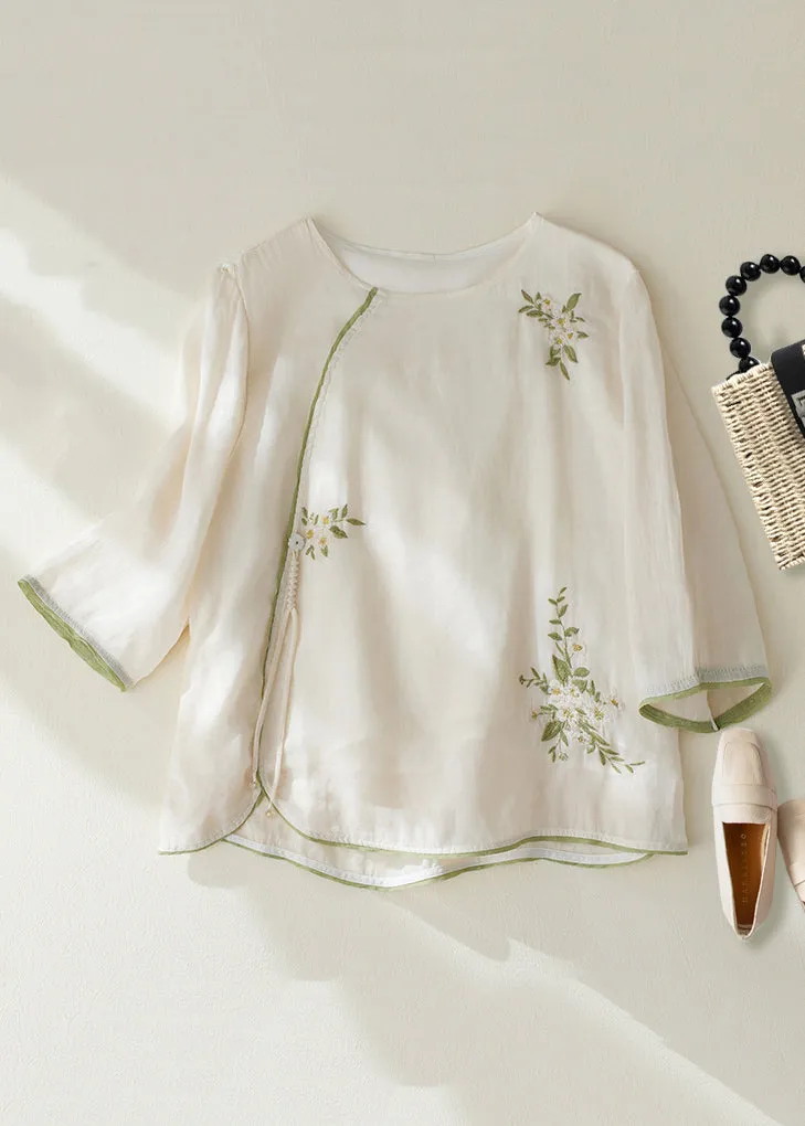 New Pink Embroidered Tasseled Patchwork Linen Shirt Bracelet Sleeve JH009