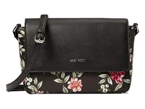 Nine West Calandra Mini Flap Crossbody Black Blooms Floral One Size