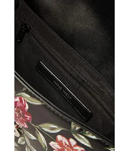 Nine West Calandra Mini Flap Crossbody Black Blooms Floral One Size